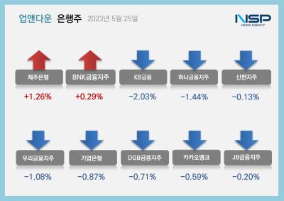 [NSP PHOTO][업앤다운]은행주 하락…제주은행↑·KB금융↓