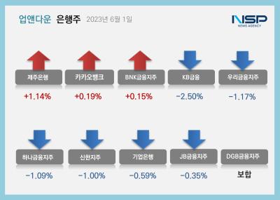 [NSP PHOTO][업앤다운]은행주 하락…제주은행↑·우리금융↓