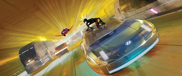 NSP통신-영화 스파이더맨: 어크로스 더 유니버스에 등장하는 플라잉 프로페시 (Flying Prophecy)와 스파이더맨의 모습 (사진 = 현대차)