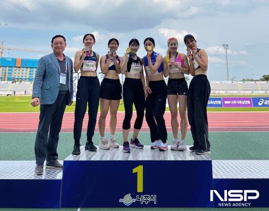 NSP통신-제27회 전국실업육상경기선수권대회 이아영 선수 시상식 기념 찰영 (사진 = 광양시청)