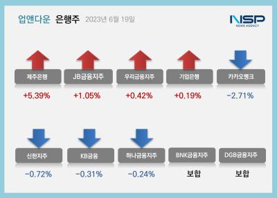 [NSP PHOTO][업앤다운]은행주 하락…제주은행↑·카카오뱅크↓
