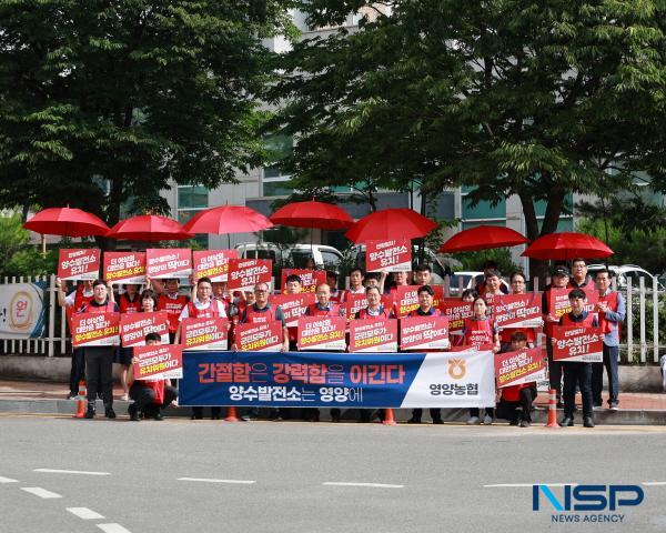 NSP통신-양수발전소 영양군 유치를 위한 범군민 유치위원회는 4일 대구지방법원 영양등기소 앞 사거리에서 영양농협 및 청송영양축협 임직원과 함께 양수발전소 유치를 위한 캠페인을 진행했다. (사진 = 영양군)