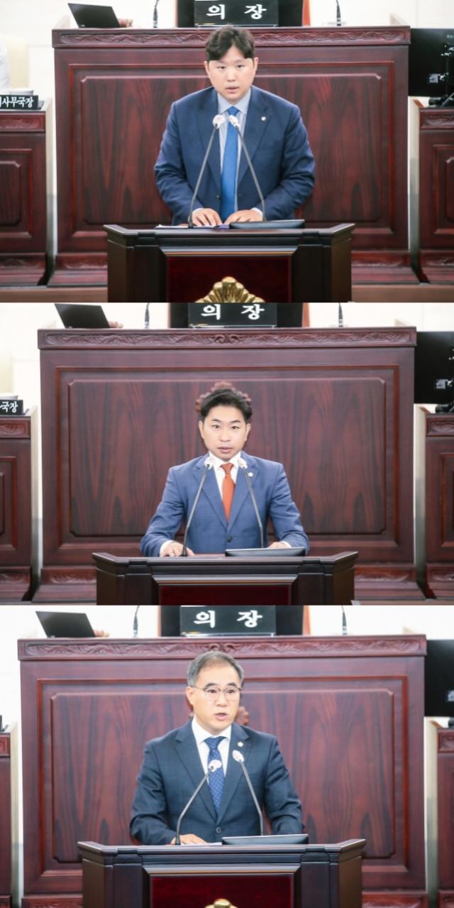 NSP통신-12일 전성균(위에서부터), 김종복, 김상수 의원이 5분 자유발언을 하는 모습. (사진 = 화성시의회)