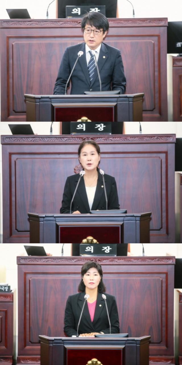 NSP통신-12일 유재호(위에서부터), 김미영, 명미정 의원이 5분 자유발언을 하는 모습. (사진 = 화성시의회)