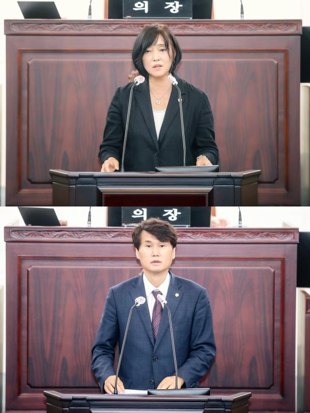 NSP통신-14일 공영애(위), 송선영 의원이 5분 자유발언을 하고 있다. (사진 = 화성시의회)