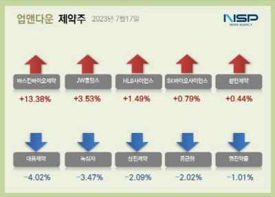 [NSP PHOTO][업앤다운]제약주 하락…대웅제약·녹십자↓