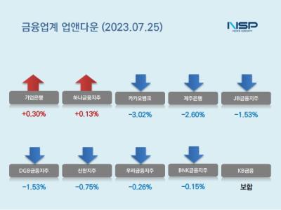 [NSP PHOTO][업앤다운]은행주 하락…기업은행↑·카카오뱅크↓