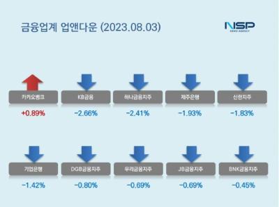[NSP PHOTO][업앤다운]은행주 하락…카카오뱅크↑·KB금융↓