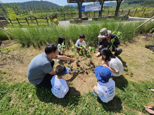 NSP통신-광명시가 5일 일직동 새빛공원에서 경기정원문화박람회 시민추진단 꼬마정원사들과 함께 해바라기 묘종 심기 체험 행사를 하고 있다. (사진 = 광명시)