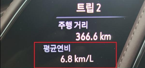 NSP통신-총 366.6km 시승 한후 체크한 캐딜락 신형 에스컬레이드의 실제 복합연비 6.8km/ℓ 기록