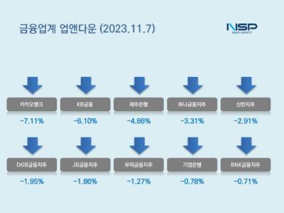 [NSP PHOTO][업앤다운]은행주 하락…카카오뱅크·KB금융↓