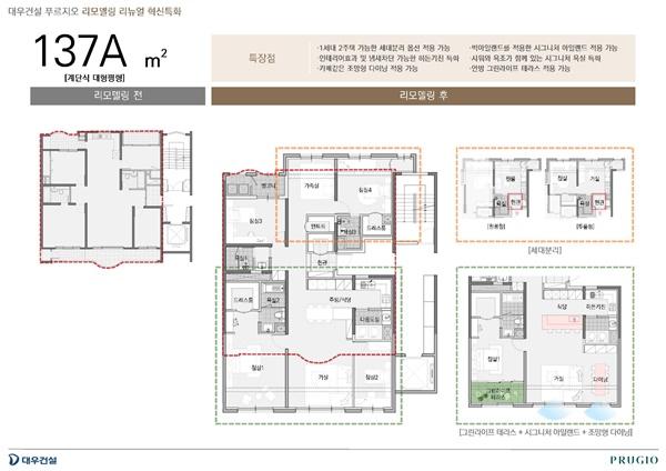 NSP통신-대우건설이 개발한 계단식 대형평형 리모델링 평면 사례, 세대분리형 평면 적용이 가능 (사진 = 대우건설)