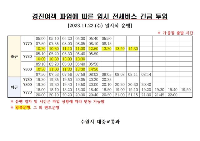 NSP통신-출·퇴근 전세버스 운행 시간표. (이미지 = 수원)