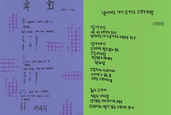 NSP통신-국립중앙청소년디딤센터 입교생들이 대안교육 특별 프로그램인 아람데이의 창의 수업에서 발표한 시화 작품 (사진 = 국립중앙디딤센터)
