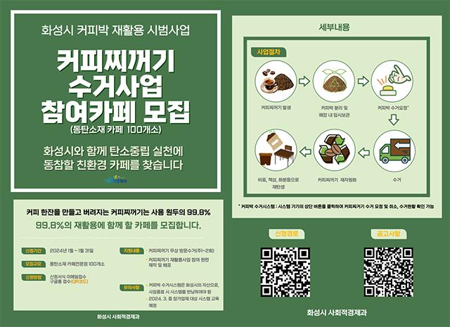 NSP통신-커피찌꺼기 재활용 참여 카페 모집 안내문. (이미지 = 화성시)