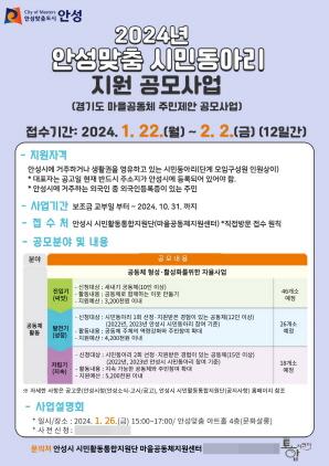 NSP통신-2024년 안성맞춤 시민동아리 지원 공모사업 안내 포스터. (이미지 = 안성시)