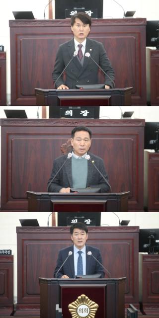 NSP통신-23일 5분 자유발언을 하는 송선영 의원(위부터)과 시정질문을 하는 정흥범·배정수 의원 모습. (사진 = 화성시의회)