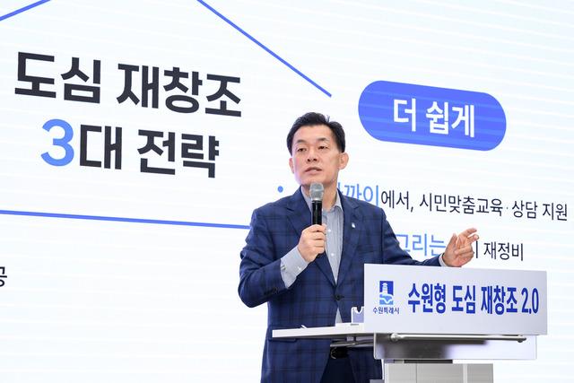 NSP통신-22일 이재준 수원시장이 수원형 도심 재창조 2.0 프로젝트를 발표하고 있다. (사진 = 수원시)