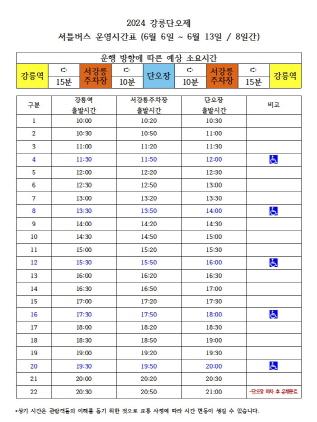 NSP통신-셔틀버스 운영 시간표. (이미지 = 강릉시)