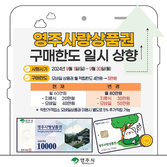 NSP통신-영주사랑상품권 추석 맞아 구매 한도 80만 원으로 상향, 지류 30만원, 모바일 50만원, 10% 할인(적립) 혜택 유지 (사진 = 영주시)