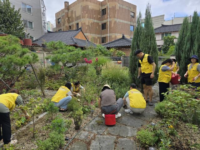 NSP통신-14일 오전 수원가족봉사단이 행궁동 하늘정원에서 정원 가꾸기를 하는 모습. (사진 = 수원시자원봉사센터)