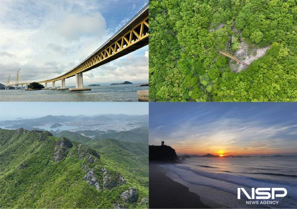NSP통신-왼쪽 상단부터 거금대교, 거금생태숲, 팔영산, 남열해돋이해수욕장 (사진 = 고흥군)
