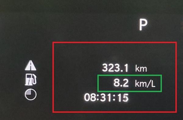 NSP통신-총 323.1km를 8시간 31분 15초 동안 시승한 후 체크 한 그랜드 체로키 L 써밋 트림의 실제 주행 연비 8.2km/ℓ 기록 (사진 = NSP통신)