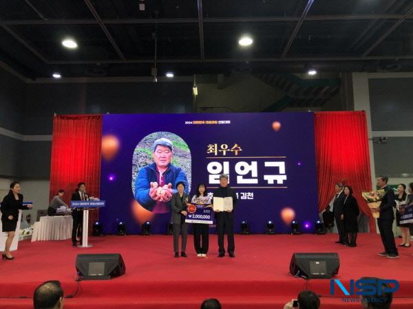 NSP통신-김천시는 지난 21일 2024년 대한민국 대표과일 선발대회에서 호두 임가 임언규 씨가 농림축산식품부장관상(최우수), 박말순 씨가 산림청장상(우수)을 수상하는 쾌거를 이뤘다고 밝혔다. (사진 = 김천시)