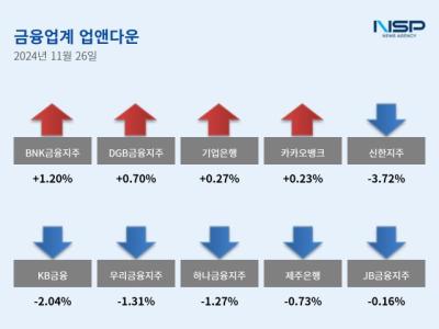 [NSP PHOTO][업앤다운]은행주 하락…BNK금융↑·신한지주↓
