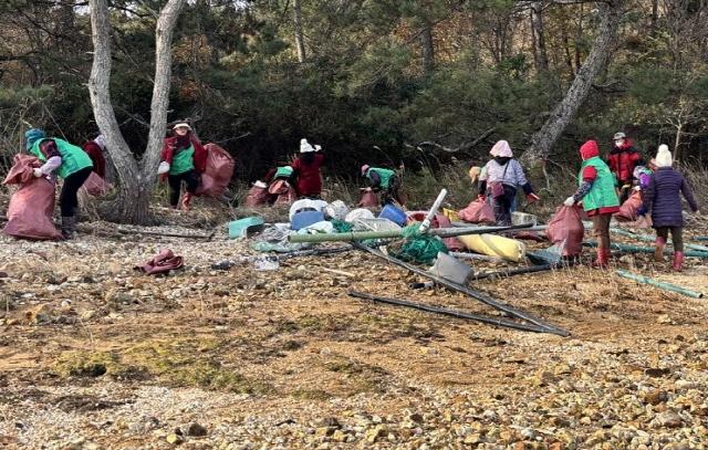 NSP통신-신안군 장산면 해변 정화활동 구슬땀 (사진 = 신안군)