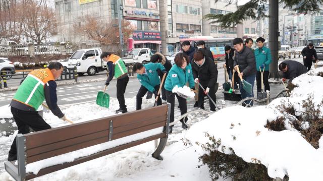 NSP통신-김보라 시장이 공무원들과 함께 제설작업을 하고 있는 모습. (사진 = 안성시)