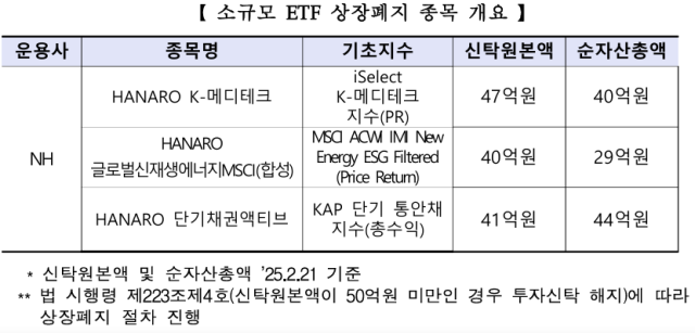 NSP통신-소규모 ETF 상장폐지 종목 (사진 = 한국거래소)