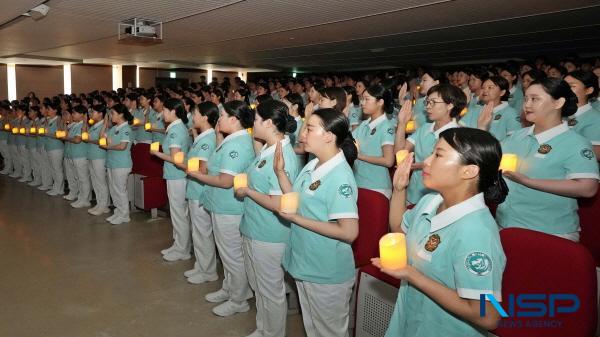 NSP통신-영진전문대학교 간호학과는 16일 오후 교내 국제세미나실에서 제39회 나이팅게일 선서식을 개최했다. (사진 = 영진전문대학교)
