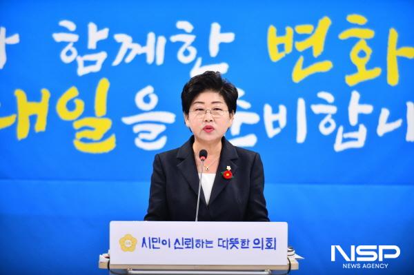 NSP통신-여수시의회 백인숙 의장이 제8대 여수시의회 후반기 출범 1주년 기자간담회를 열고 지난 1년간의 의정활동 성과와 향후 비전을 밝혔다. (사진 = 여수시의회)