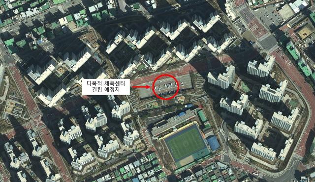 NSP통신-성남시 중원구 금광동 1012번지 다목적 체육센터 건립 예정지 표시도. (사진 = 성남시)