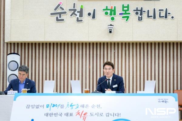 NSP통신-노관규 순천시장이 7일 시청 대회의실에서 새정부 국정과제에 선제적으로 대응하기 위한 업무보고회에서 발언을 하고 있다 (사진 = 순천시)
