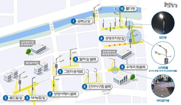 NSP통신-용인특례시가 중앙시장 일원에 설치 예정인 범죄예방환경디자인(CPTED) 시설물 현황. (사진 = 용인특례시)