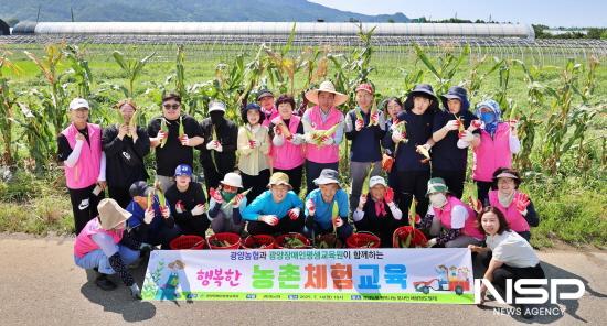 NSP통신-광양장애인평생교육원 학습자들과 함께한 옥수수 수확 체험 (사진 = 광양농협)