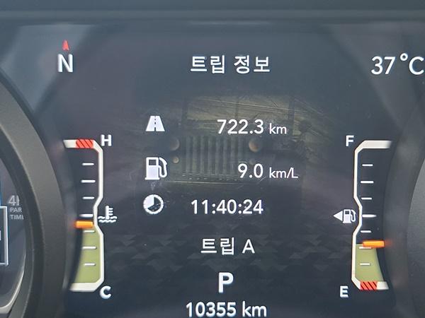 NSP통신-총 722.3km를 11시간 40분 24초 동안 시승한 후 체크 한 지프 랭글러 41 에디션모델의 실제 연비 9.0km/L 기록 (사진 = NSP통신)