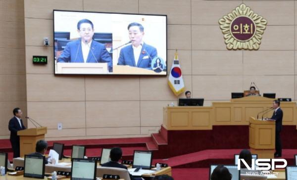 NSP통신-서대현 의원이 도정질문을 통해 김영록 지사에게 질문하며 여수세계섬박람회 성공개최를 위한 선제적 대응과 중앙부처의 협의를 촉구했다. (사진 = 전남도의회)