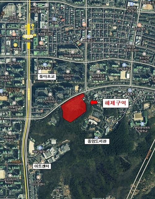 NSP통신-23일자로 토지거래허가구역에서 해제된 야탑동 621번지 위성지도. (= 성남시)