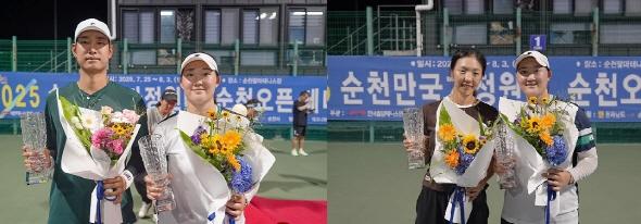 NSP통신-안동시청 김은채 순천오픈테니스대회 2관왕 등극, 혼합복식, 여자복식 석권하며 복식 최강자 입증 (사진 좌: 이정헌 김은채 선수 사진 우:최서인 김은채 선수) (사진 = 안동시)