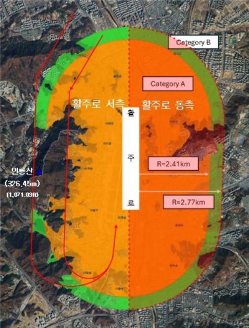 NSP통신-선회접근경로를 활주로 동측에서 서측(청계산)으로 변경한 안. (사진 = 성남시)