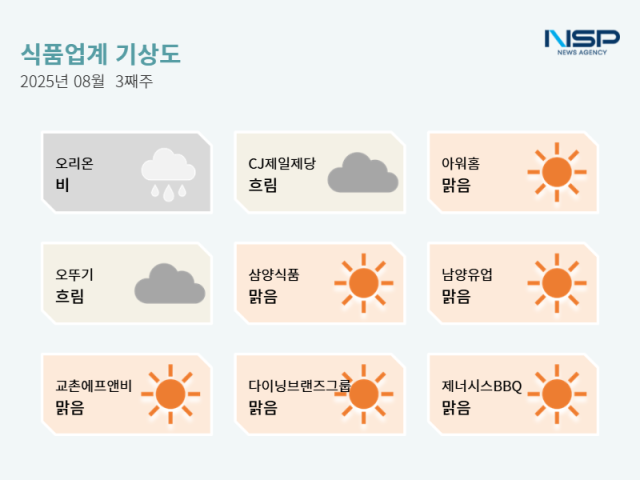 [NSP PHOTO][식품업계기상도]삼양식품 맑음·오리온 비