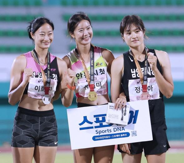 NSP통신-안동시청 실업단 대항 육상대회서 여자부 종합 우승 2연패 달성, 45초87로 400mR 대회신기록 수립, 유정미 선수 400mR, 멀리뛰기, 세단뛰기 3관왕 달성 (사진 = 안동시)