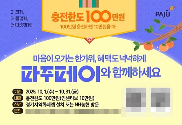 NSP통신-10월 추석 맞이 파주페이 충전한도 100만 원으로 상향 (사진 = 파주시)