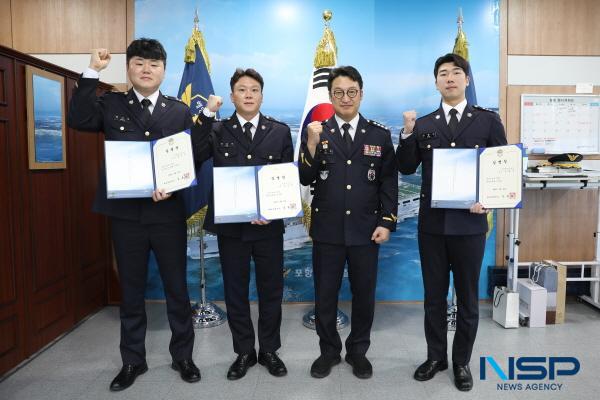 NSP통신-포항해양경찰서는 29일 신임경찰관 3명에 대한 전입 신고식을 실시했다. (사진 = 포항해양경찰서)