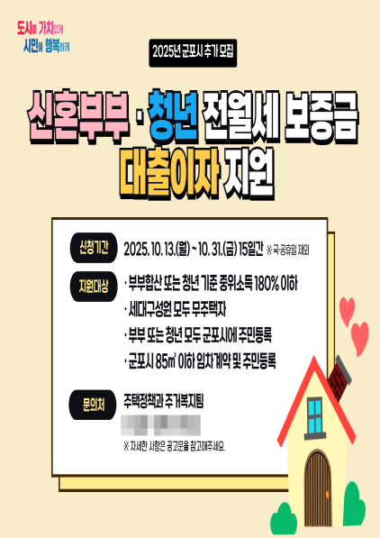 NSP통신-군포시 신혼부부 및 청년 전월세 보증금 대출이자 지원사업 홍보 포스터. (이미지 = 군포시)