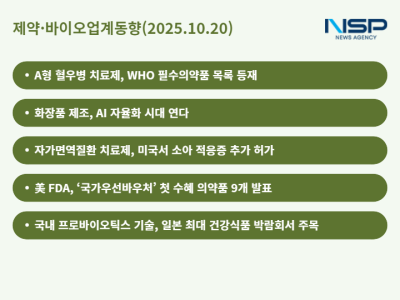 [NSP PHOTO][제약·바이오업계동향]JW중외제약·한국콜마, 치료제 글로벌 승인·AI 제조 기술 확장