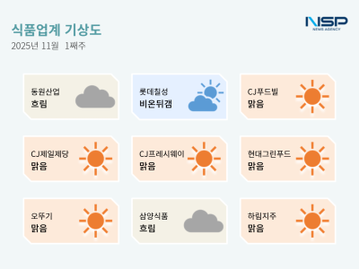 [NSP PHOTO][식품업계기상도]동원산업 흐림·롯데칠성 비온 뒤 갬